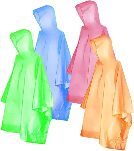 Ponchos de lluvia desechables para niños y niñas, impermeable multicolor, paquete de 4