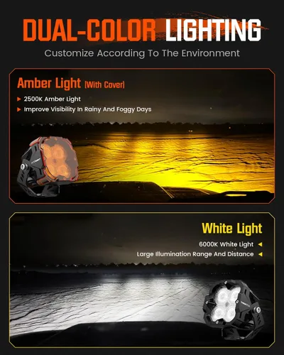 Vista 4 de NOVSIGHT Luces LED Pods Luces de Conducción - 2'' con 8 Modos de Luz 2 Tipos de Soportes, Impermeable Fuera de Carretera LED Light Pod