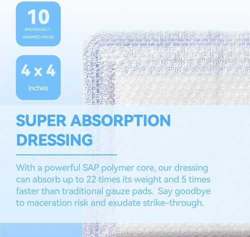 Vista 45 de Jointown Apósito de espuma para el cuidado de heridas, vendaje adhesivo de espuma de silicona con borde, vendajes impermeables para úlceras de cama