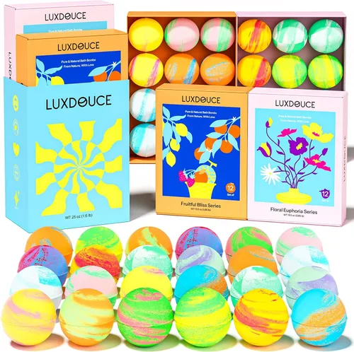 Bombas de baño de regalo, paquete de 24 bombas de burbujas con 12 aromas únicos, colecciones florales y afrutadas, calmante para la piel y mejora el