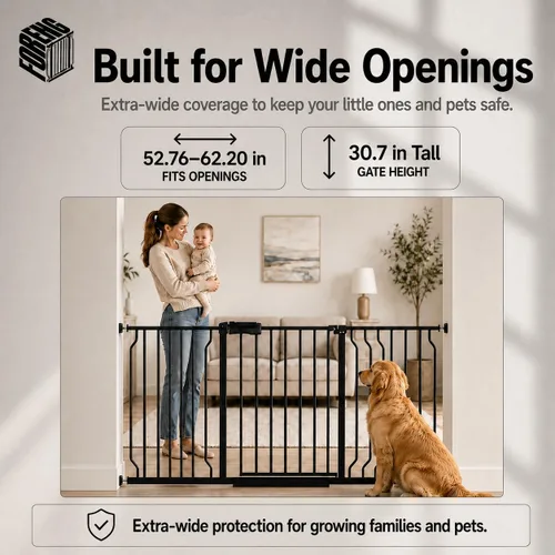 Vista 2 de Puertas de bebé extra anchas para puertas 52.76"-62.20" Puerta de bebé extra ancha Puerta para perros Montada a presión Sin perforación con paso
