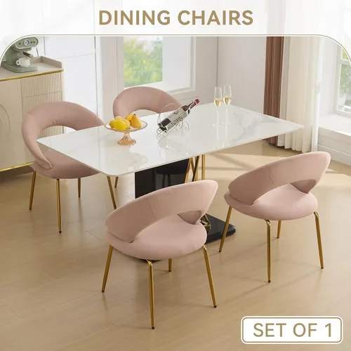 Vista 7 de Modern Dining Chairs with Curved Backrest and Metal Legs, Teddy Fabric Upholstered Desk Chair for Kitchen Dining Room Table & Chair Sets, Seating