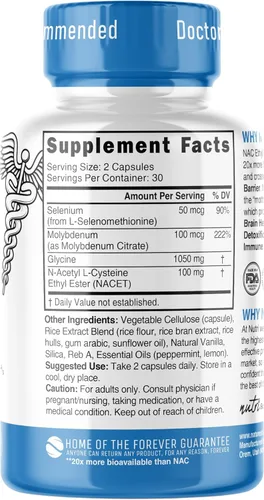Vista 4 de Suplemento Neuro NAC N-Acetil Cisteína Etil Éster - 20 veces más biodisponible que NAC 600 mg - Aumenta el glutatión 10 veces más que el glutatión