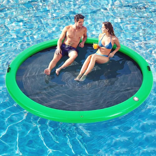 Vista 20 de 6-12FT Round Inflatable Floating Dock, Sunchill Float Ring, Water Hammock Tanning Pool Floats with Woven Fabric, Manual Pump for Quick