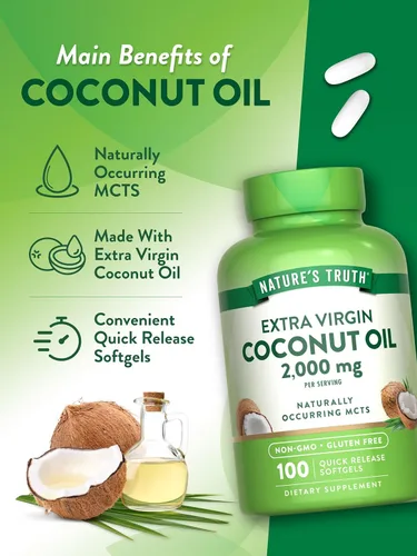 Vista 6 de Cápsulas de aceite de coco 100 cápsulas blandas MCT de origen natural Sin OMG y sin gluten Por Nature's Truth