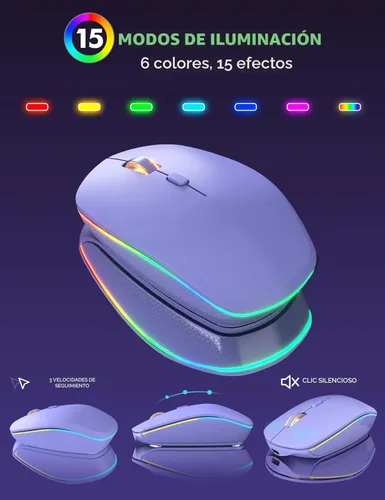Vista 5 de Combo de teclado y mouse inalámbricos, retroiluminación RGB, recargable y letras iluminadas, tamaño completo, escritura suave, modo de suspensión