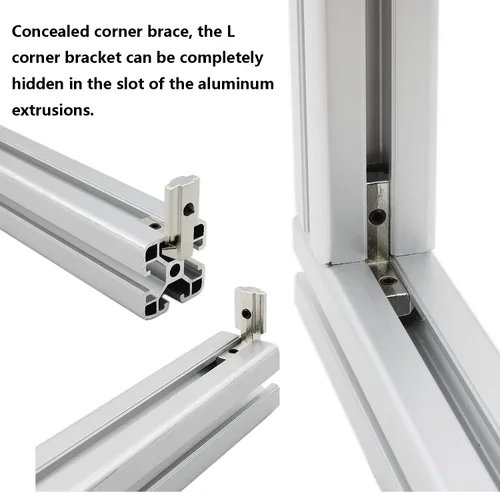 Vista 5 de 20 piezas de ranura en T negra en forma de L para interior de esquina interior, junta interior de perfil de aluminio de 90 grados con tornillos M5