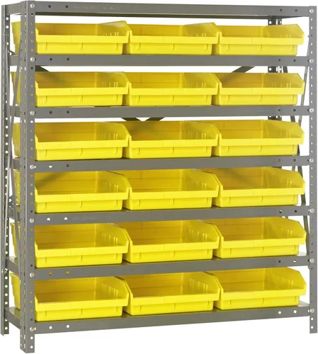 Vista 303 de Quantum QSBU-245BK Heavy Duty Shelving Unit with (7) Shelves and (24) QUS245 Black Bins for Garage Warehouse Storage Distribution 400 lb Load