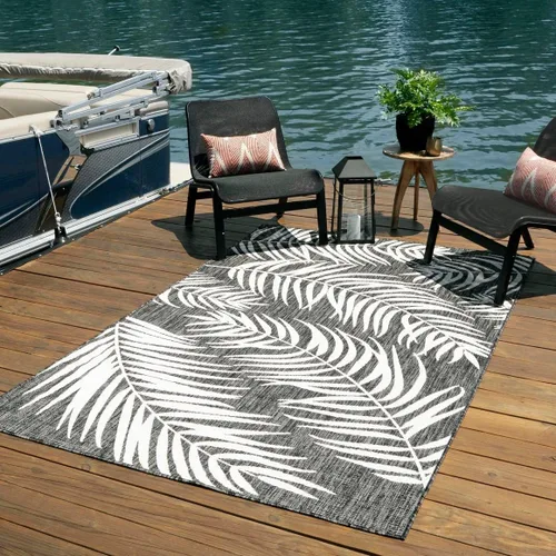 Vista 45 de Unique Loom - Tapete de la colección Outdoor Botanical, diseño de palmera (4.1 pies x 6.1 pies, rectangular, color azul/azul marino)