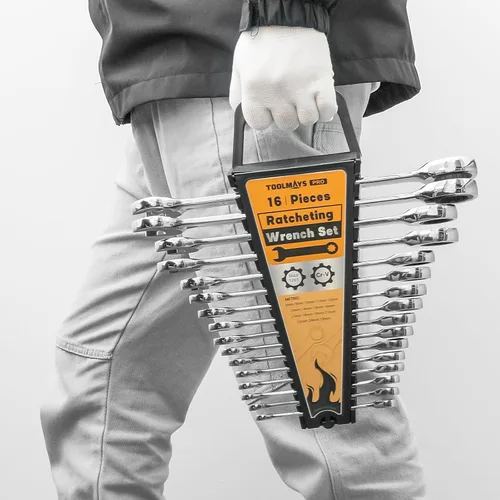 Vista 8 de Juego de llaves de trinquete de 16 piezas, juego de llaves combinadas, con organizador, MM/métrica Max 120 dientes Cromo Vanadio Llave combinada