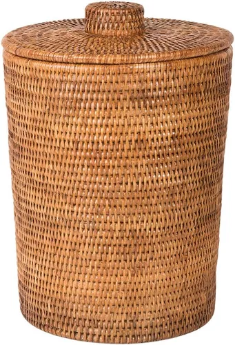 Kouboo La Jolla - Cesta de basura de ratán con tapa, inserto grande color marrón miel | Textura natural tejida a mano, inserto de plástico