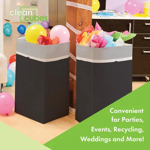 Vista 2 de Clean Cubes Botes de basura desechables emergentes de 30 galones (paquete de 3) con bolsas ajustadas – Contenedores plegables de basura y reciclaje