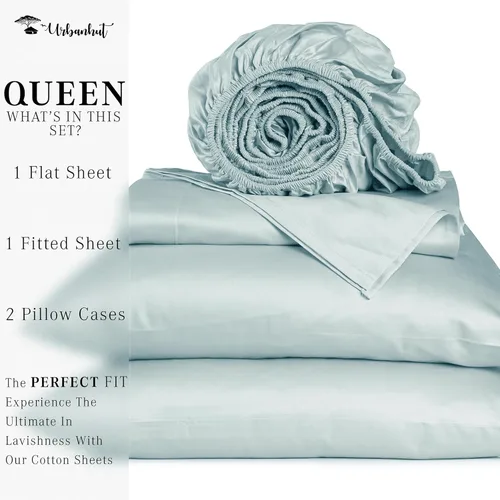 Vista 302 de URBANHUT Juego de sábanas de algodón egipcio de 1000 hilos tamaño completo, 4 piezas, suaves y transpirables, sábanas de hotel de lujo que se