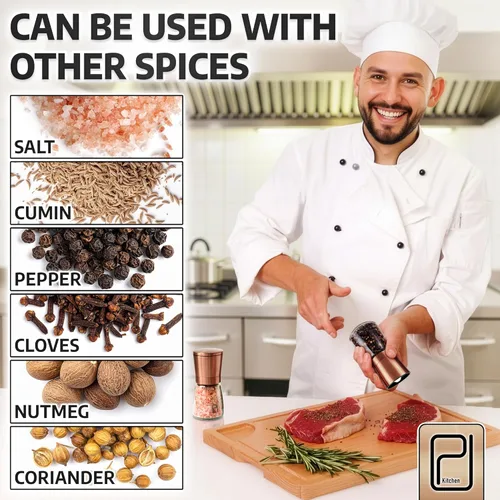 Vista 4 de Set de molinillo de sal y pimienta Premium – El mejor Molino de acero inoxidable para chef del hogar, magnético, de cobre, suaves molinillos