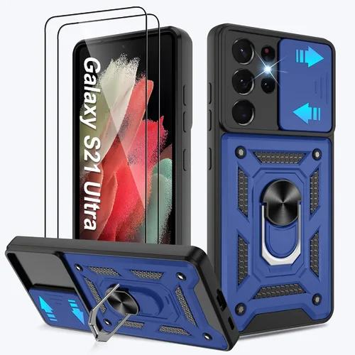 Vista 51 de ATUMP Funda para T-Mobile Revvl V Plus 5G con protector de pantalla HD con cubierta de cámara deslizante, soporte de anillo de rotación de 360° Negro