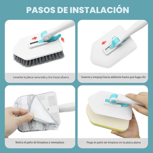 Vista 6 de nacena Cepillo de ducha con mango largo, 3 en 1, cepillo para fregar azulejos y bañera con 3 cabezales de limpieza desmontables, mango ajustable