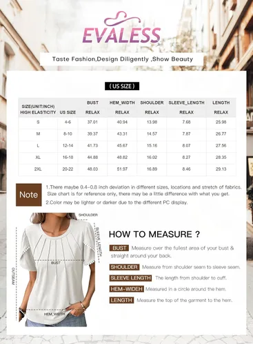 Vista 6 de EVALESS Blusas plisadas elegantes para mujer, de verano, casual, cuello redondo, encaje, ganchillo, manga corta, lindas blusas sueltas