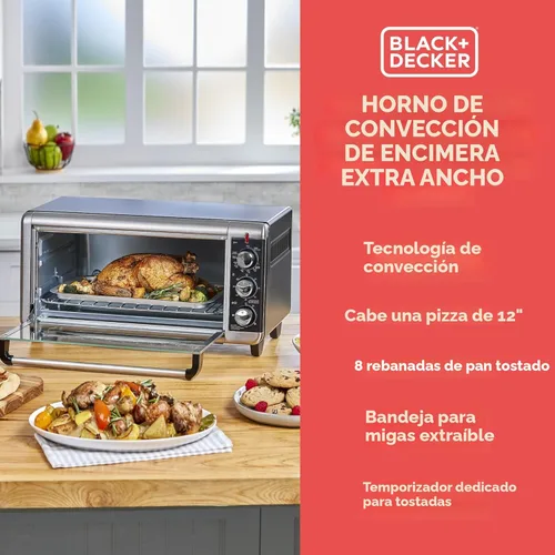 Vista 10 de Horno tostador a convección Black + Decker, 8 rebanadas, extra-amplio, para mesada, Acero inoxidable/Negro