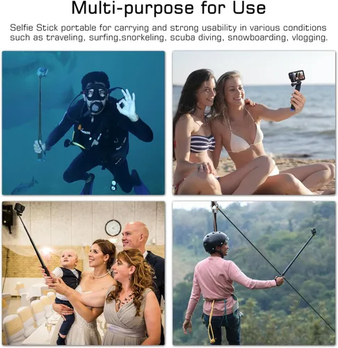 Vista 7 de GEPULY palo selfie de 7''-23'' impermeable monopod de tamaño bolsillo mango subacuático de aluminio para cámaras digitales GoPro Hero Session Max