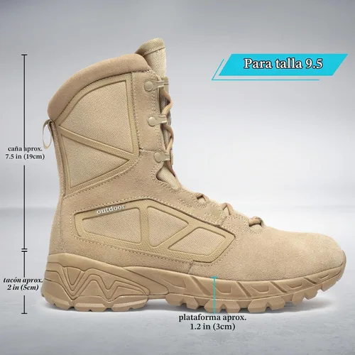 Vista 4 de RIELD Botas de trabajo tácticas militares para hombre, ligeras, con cremallera lateral, botas de combate del ejército, para senderismo