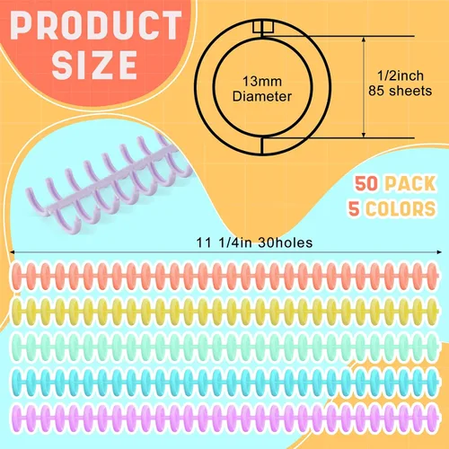 Vista 2 de Skyygemm 50 Pcs Peines y Espinas de Encuadernación de 1/2" de Diámetro, 30 Anillos, Peines y Espinas de Encuadernación de Plástico, Peines