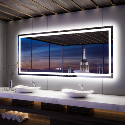 Vista 47 de ISKM Espejo LED de 20 x 28 pulgadas para baño, espejo de tocador iluminado para pared con luces frontales + espejo de baño LED retroiluminado