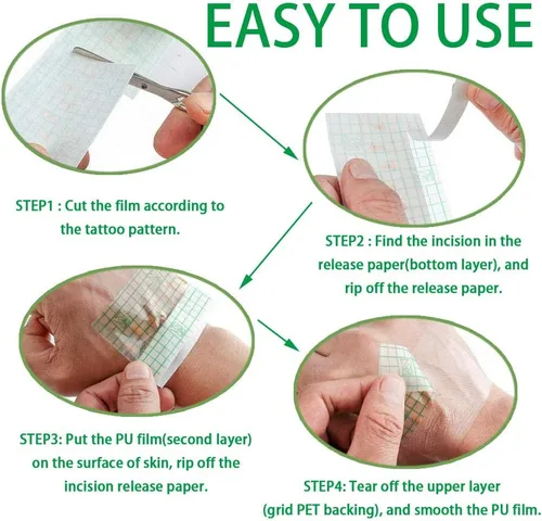 Vista 2 de Rollo de vendaje de cuidado posterior de tatuajes de 10 pulgadas x 2 yardas, película transparente impermeable para curación inicial de tatuajes