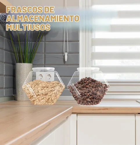 Vista 6 de Woozettn Paquete de 2 tarros de plástico para galletas, tarros hexagonales de 1 galón con tapa, recipientes hexagonales transparentes para cocina