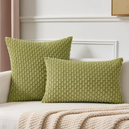 Vista 55 de Kevin Textile - Juego de 2 fundas de almohada decorativas de pana suave, estilo bohemio, a rayas, decoración del hogar para sofá, cama, sofá y sala