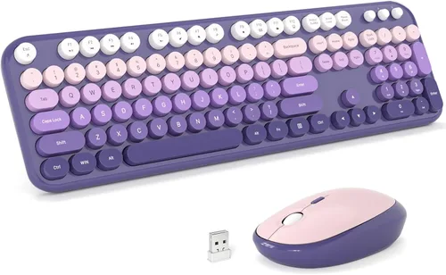 Vista 25 de MOFII Combo de teclado y mouse inalámbricos 2.4 Ghz, no pierden el enlace, estilo retro, teclas redondas, compatible con PC de escritorio y laptop