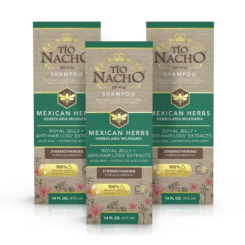 Vista 11 de TIO NACHO Herbolaria Mexicana Shampoo fortalecedor de cabello, con jalea real, ginseng, aloe vera, trigo, jojoba, 14 onzas líquidas