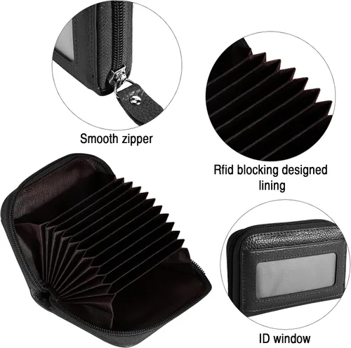 Vista 5 de MaxGear Credit Card Wallet with Zipper Genuine Leather Credit Card Holder with RFID Blocking Small Accordion Wallet