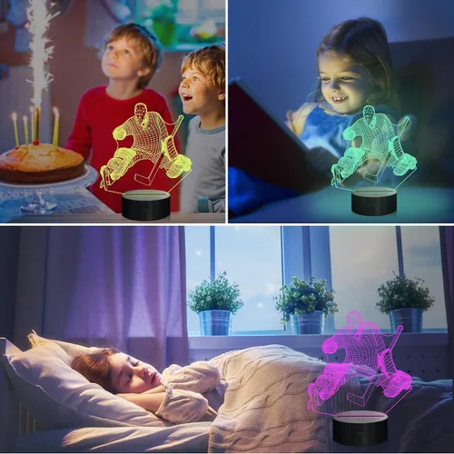 Vista 8 de 3D Ice Hockey Illusion Lamp, Attivolife Hockey Player Optical LED Night Light 16 Colors Changing with Timer Remote Control, Bedroom Home Decor Cool