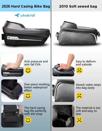 Vista 3 de whale fall Bolsa de marco de bicicleta impermeable, carcasa dura 3D Eva, soporte para teléfono de bicicleta, bolsa de tubo superior de bicicleta