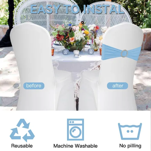 Vista 4 de WJWHQ 100 piezas de cintas elásticas de elastano con lazos para sillas, bandas de cubierta de silla con hebilla deslizante para eventos de boda