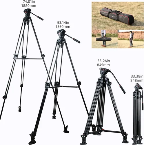 Vista 7 de VILTROX VX-18M - Trípode de video pesado con cabezal fluido VT-01, trípode de video de cabeza fluida de 74 pulgadas, pies de goma antideslizantes