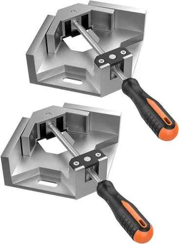 Housolution Abrazadera de ángulo recto, [2 unidades] Abrazadera de esquina de aleación de aluminio de 90°, abrazaderas para carpintería mandíbula