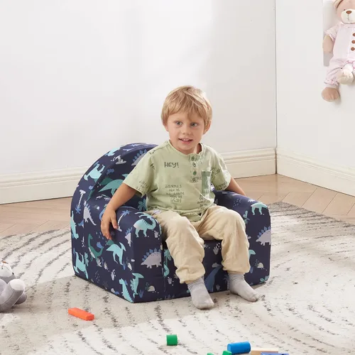 Vista 2 de Ulax furniture Sofá para niños, sofá 2 en 1 abatible, sillón para bebé (dinosaurio marino)