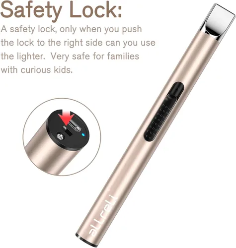 Vista 3 de Encendedor de velas eléctrico portátil sin llama recargable por USB, resistente al viento, con botón seguro para el hogar KitchenPitch Champán