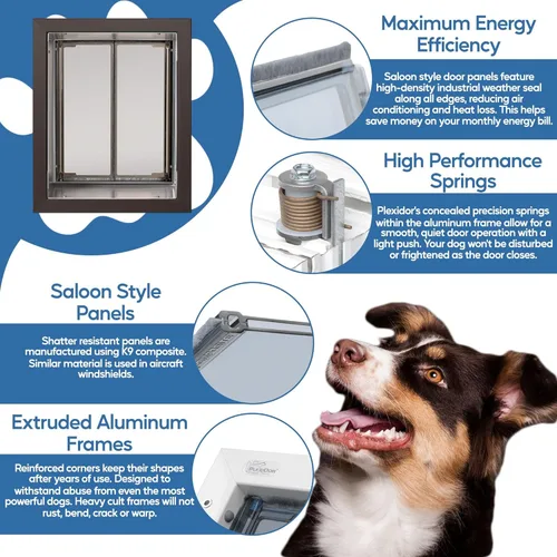 Vista 3 de PlexiDor Performance Pet Doors for Dogs and Cats - Puerta de pared para perros con cerradura y llave - Bronce, tamaño grande