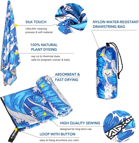 Vista 176 de 4Monster Toalla de playa de microfibra de secado rápido, toalla de viaje ligera súper absorbente para nadadores, toalla de camping sin arena