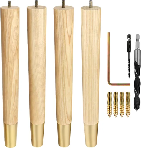 Vista 31 de Airy Abode Patas de madera de fresno prémium para muebles (kit de instalación completa): elige tu