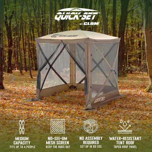 Vista 3 de CLAM Tienda de campaña con pantalla emergente, toldo para acampar al aire libre, viajero, 6 x 6 pies, marrón
