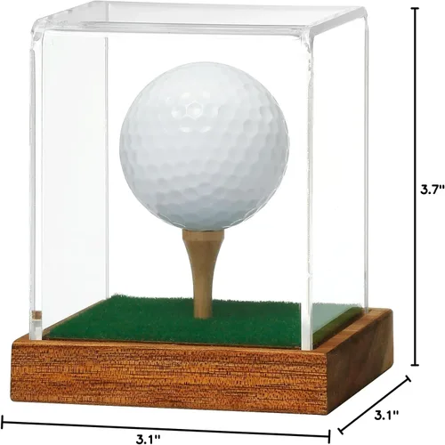 Vista 7 de JupDec Estuche de exhibición de pelotas de golf de acrílico transparente con base de madera y camiseta, caja de almacenamiento transparente