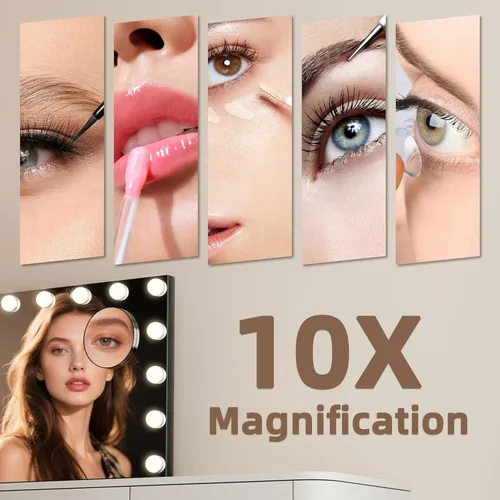 Vista 8 de Espejo de tocador con luces, espejo de maquillaje iluminado con bombillas LED regulables, 3 modos de iluminación de color, puerto de carga USB