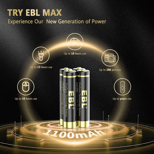 Vista 7 de EBL Cargador de batería con 20 pilas AAA recargables NiMH 1100mAh alto rendimiento