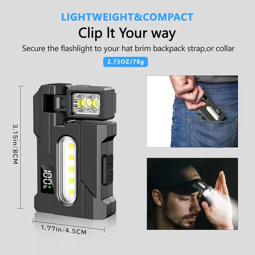 Vista 7 de LETOUR Luz de trabajo magnética recargable LED 2000LM potentes linternas RGB, mini linternas planas portátiles, IP68 impermeable multimodo magnético