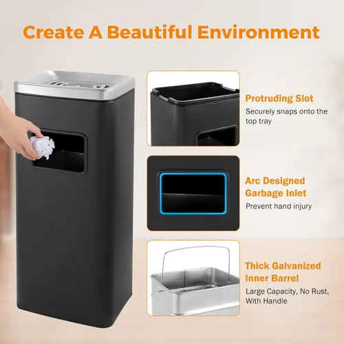 Vista 4 de BEAMNOVA Bote de basura comercial de acero inoxidable para interiores y exteriores, contenedor de basura industrial con tapa, contenedor