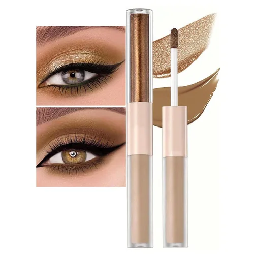 Vista 10 de MiaSarah Sombra de ojos líquida marrón rosado mate con purpurina metálica de doble extremo, base de imprimación de lápiz de secado rápido