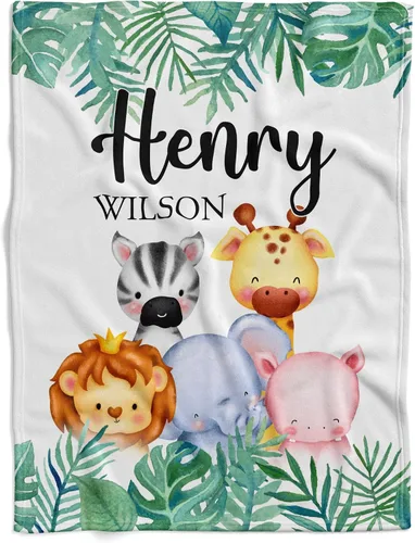 Vista 10 de Kingdora Manta de bebé personalizada con animales – Zoológico, selva, bosque y temática floral – Personalizada, Niñas Animales adorables